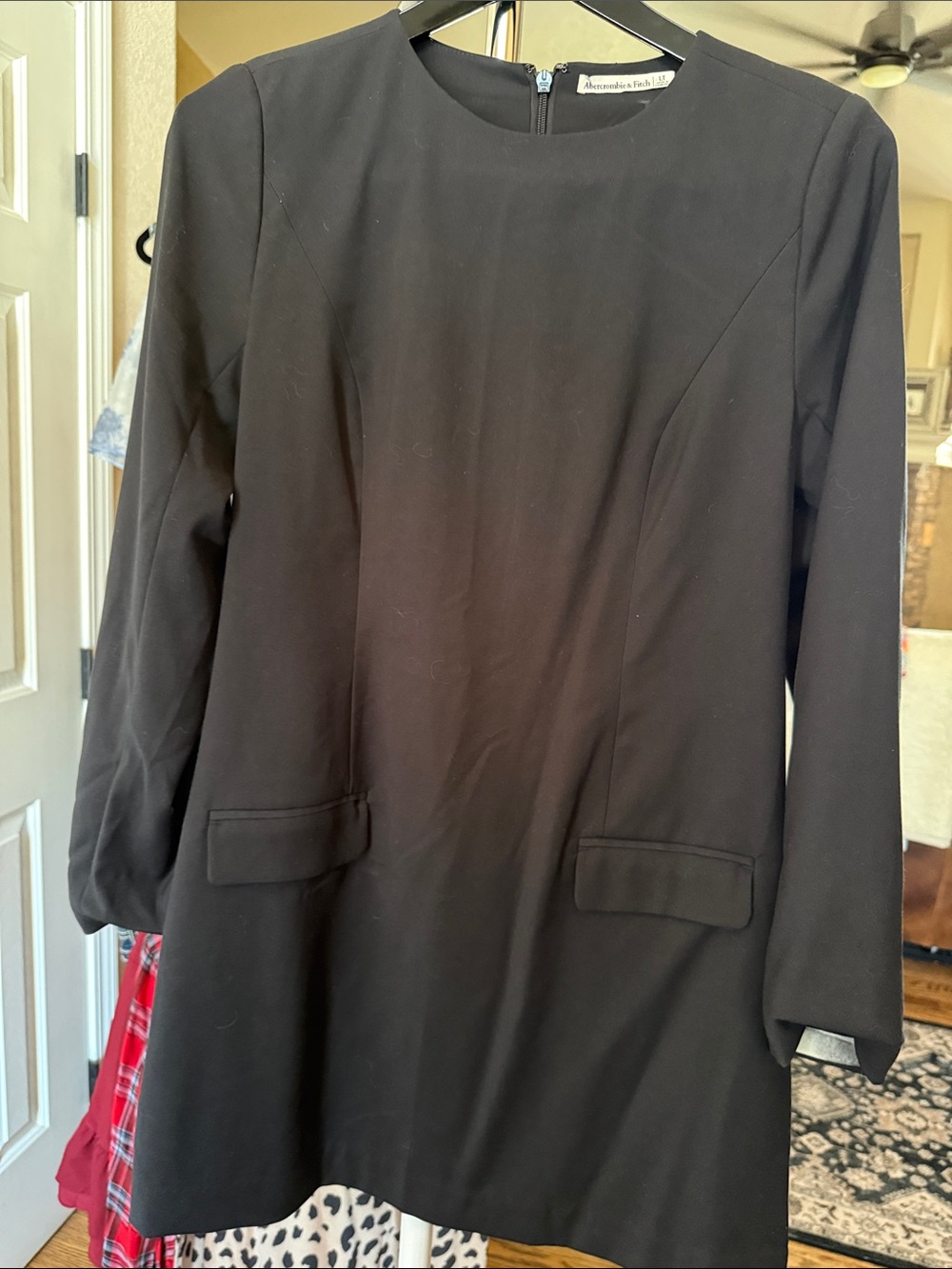 Abercrombie & Fitch Black Long Sleeve Shift Dress with Flap Pockets